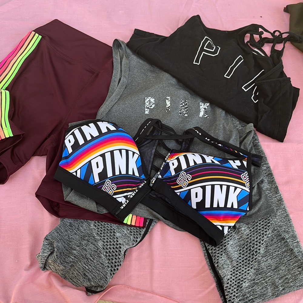 Pink bundle (5) 1 legging, I short, 2 shorts, 1 bra